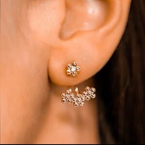 PURA VIDA Opal Daisy Flower Rose Gold Ear Jacket Earring Set NEW